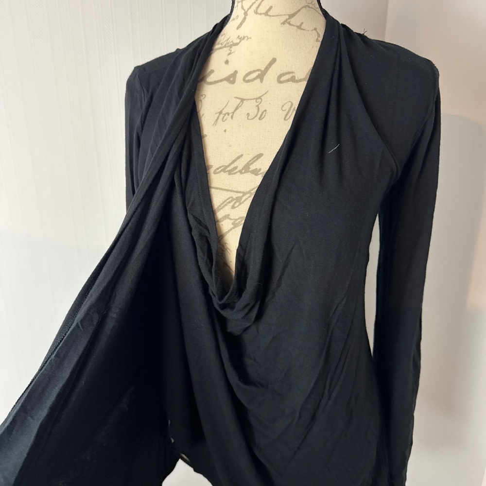 Lucy Women's small Drape Cowl Neck Wrap Solid Black Long Sleeve - Picture 3 of 6